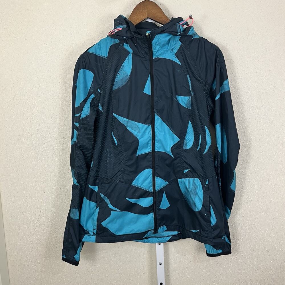 Lululemon Back Pack It Jacket Womens 6 Running Windbreaker Blue Print Hooded - Picture 2 of 6